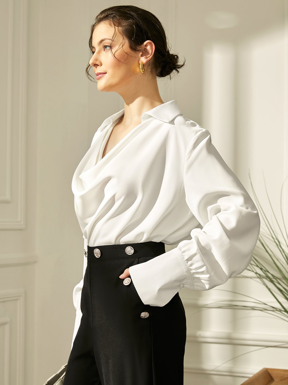 Hemdkragen Weit Elegant Unifarben Bluse