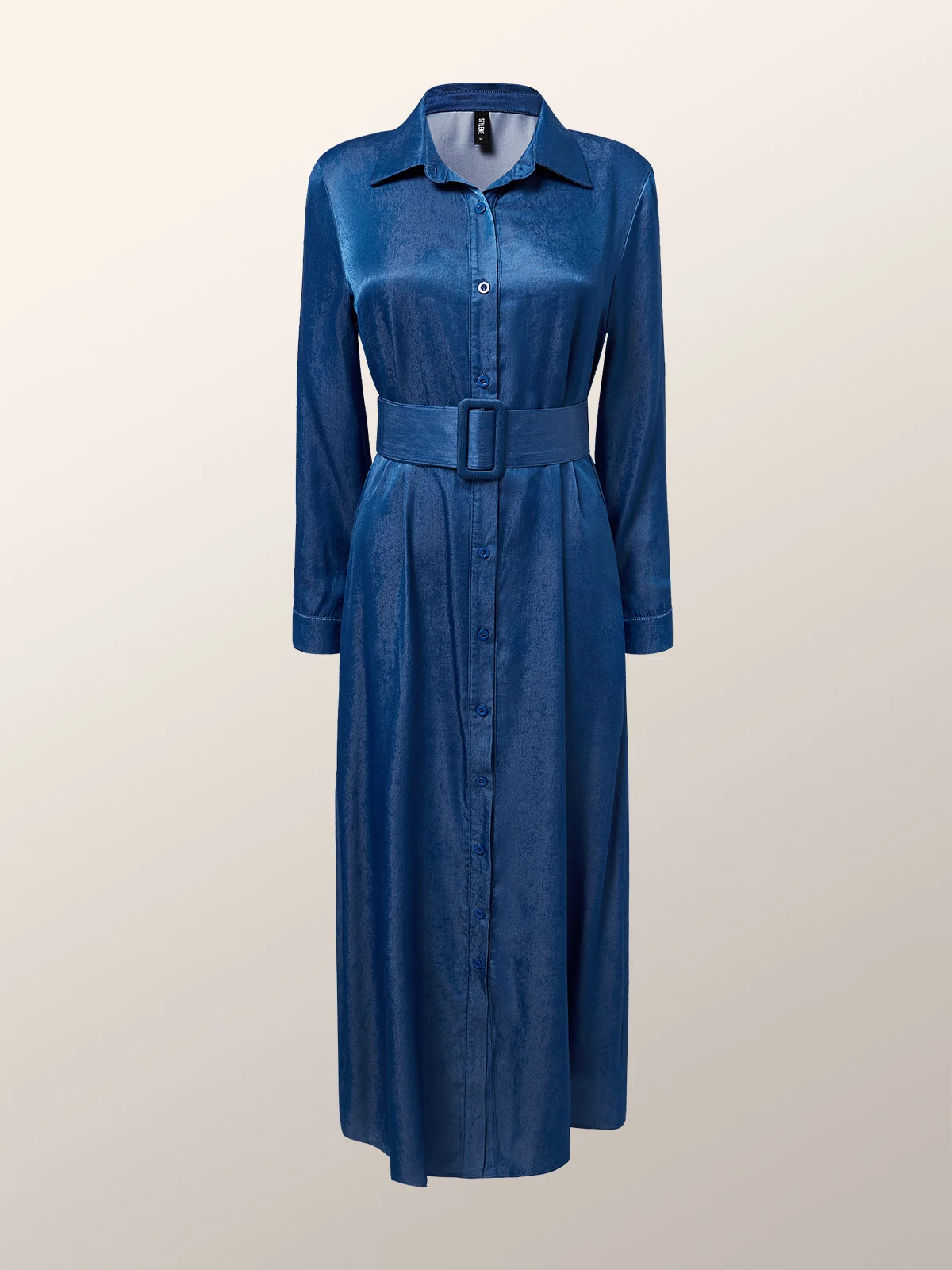 Hemdkragen  Regelmäßige Passform Lässig Faux Denim Kleid mit Gürtel