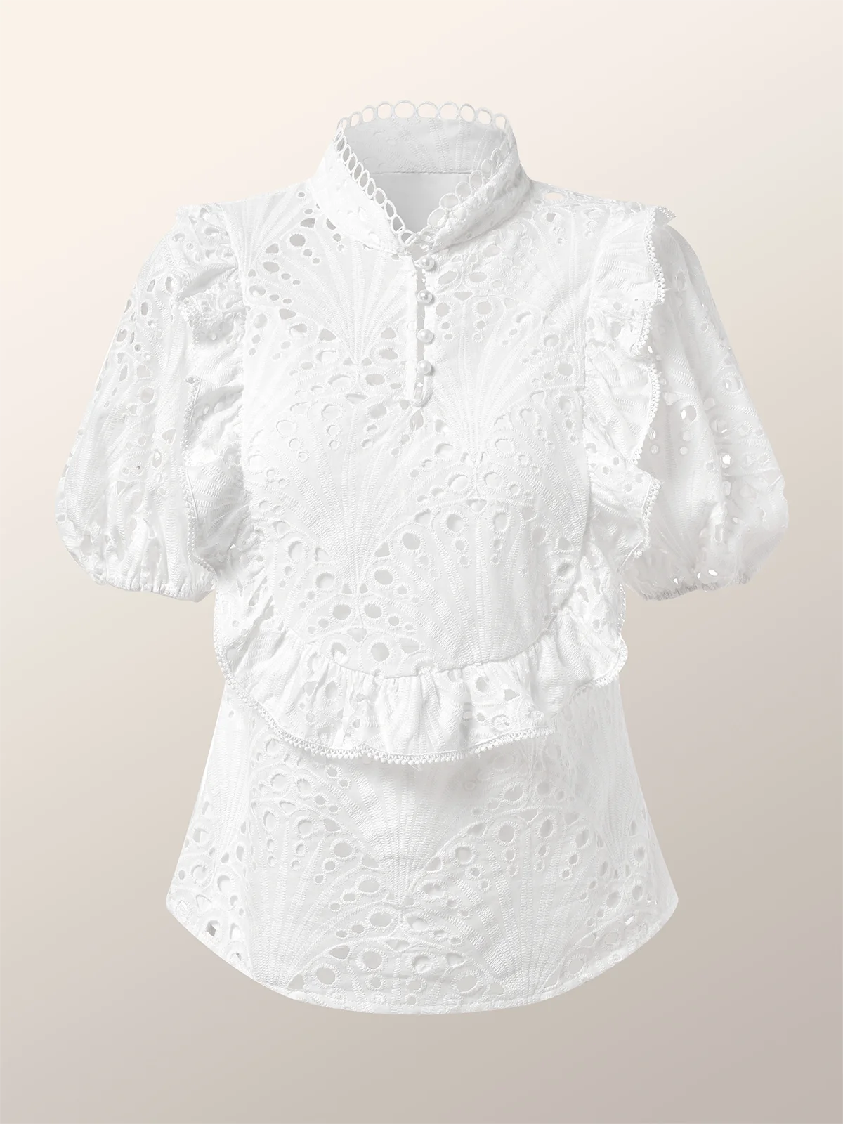 Unifarben Stehkragen Elegant Regelmäßige Passform Bluse