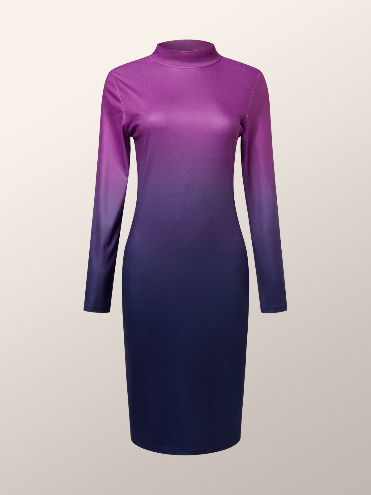 Elegant Rollkragen Farbverlauf  Regelmäßige Passform  Langarm Kleid