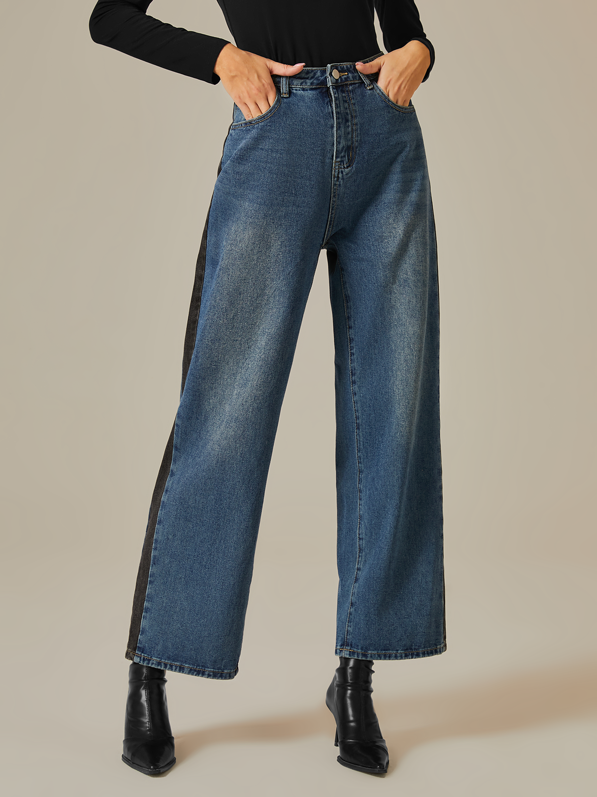 Urban Farbblock Regelmäßige Passform Jeans