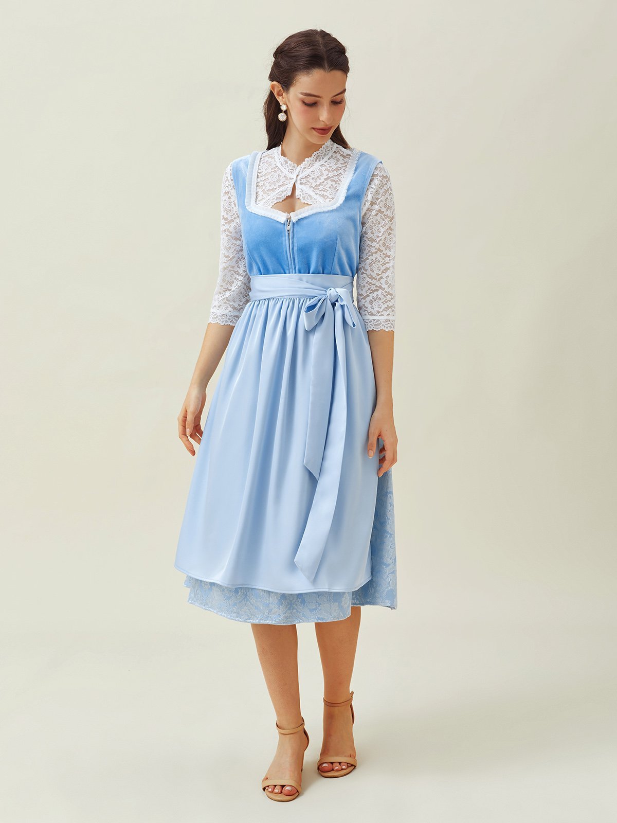 Elegant Samt Spitze Geblümt Dirndl Kleid drei St.