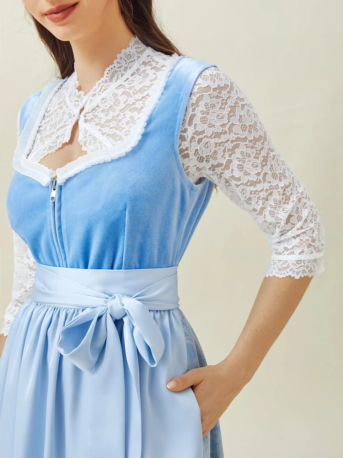 Elegant Samt Spitze Geblümt Dirndl Kleid drei St.