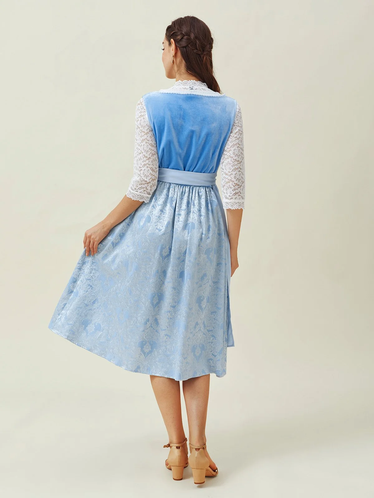 Elegant Samt Spitze Geblümt Dirndl Kleid drei St.