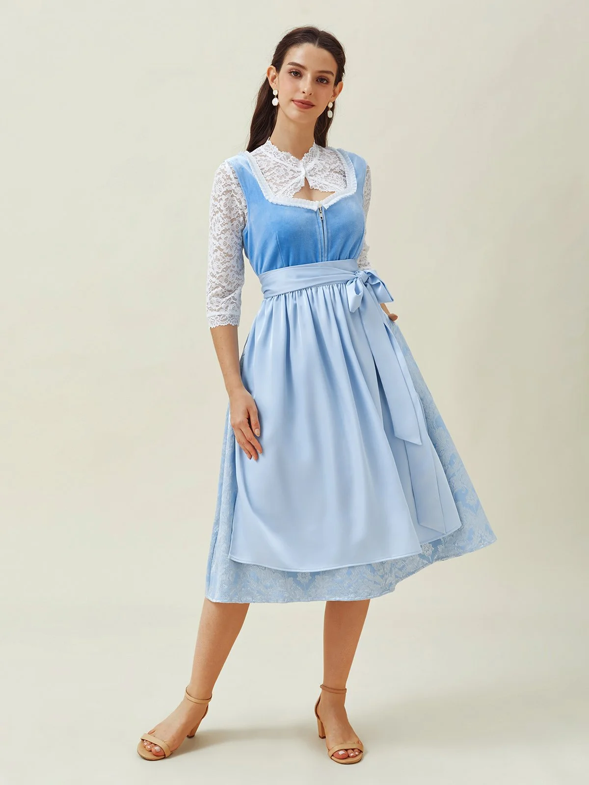 Elegant Samt Spitze Geblümt Dirndl Kleid drei St.