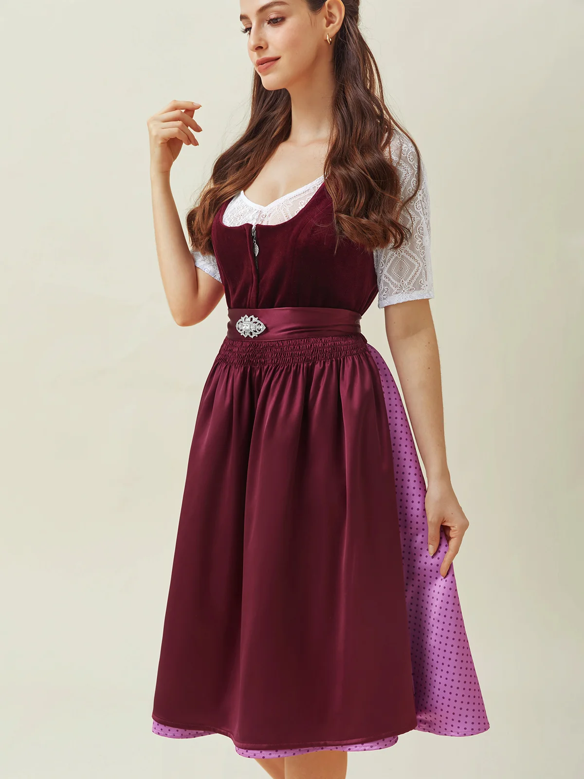 Elegant Samt Polka Dots Dirndl Kleid drei St.