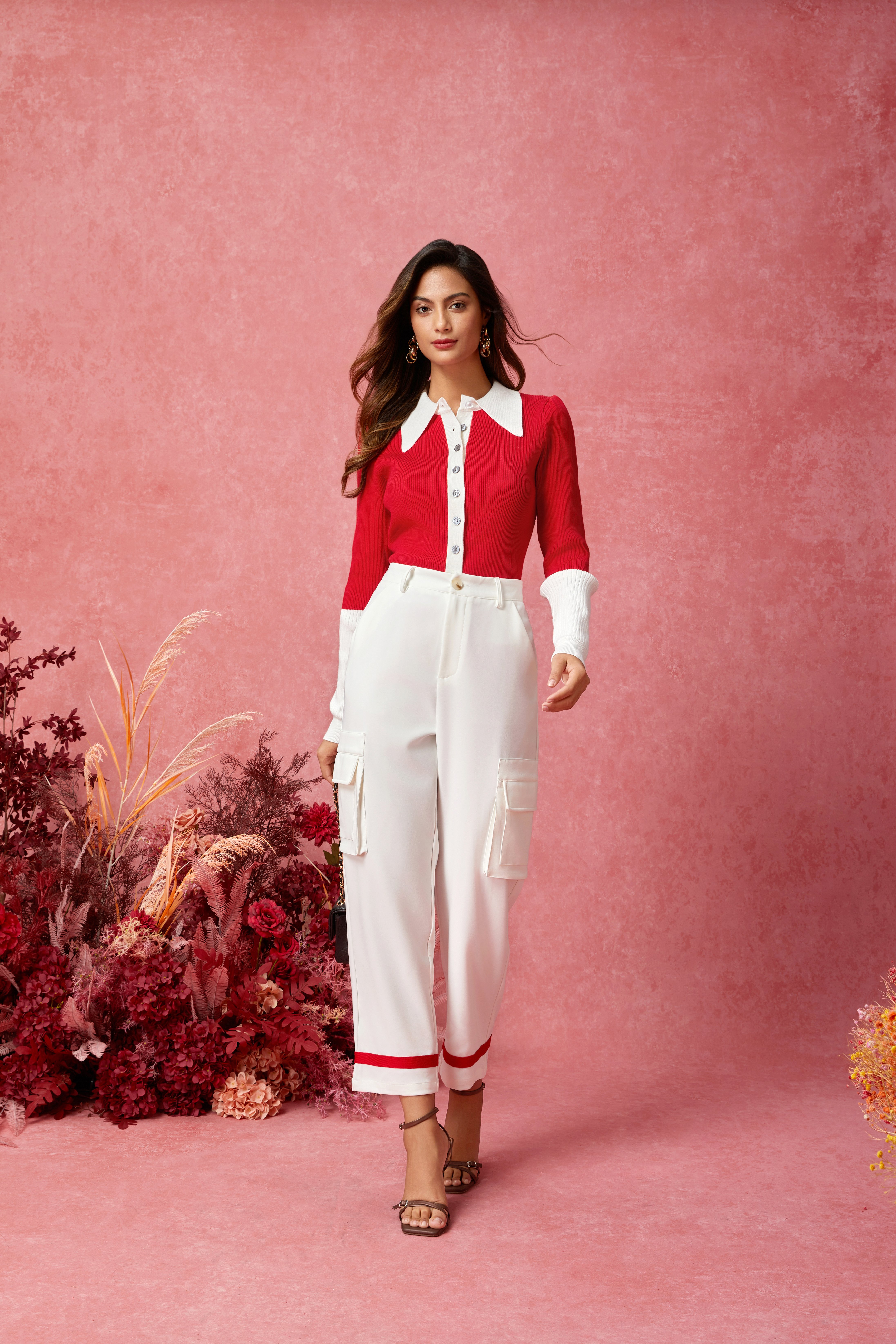 Puffärmel Farbblock Elegant Pullover Bluse