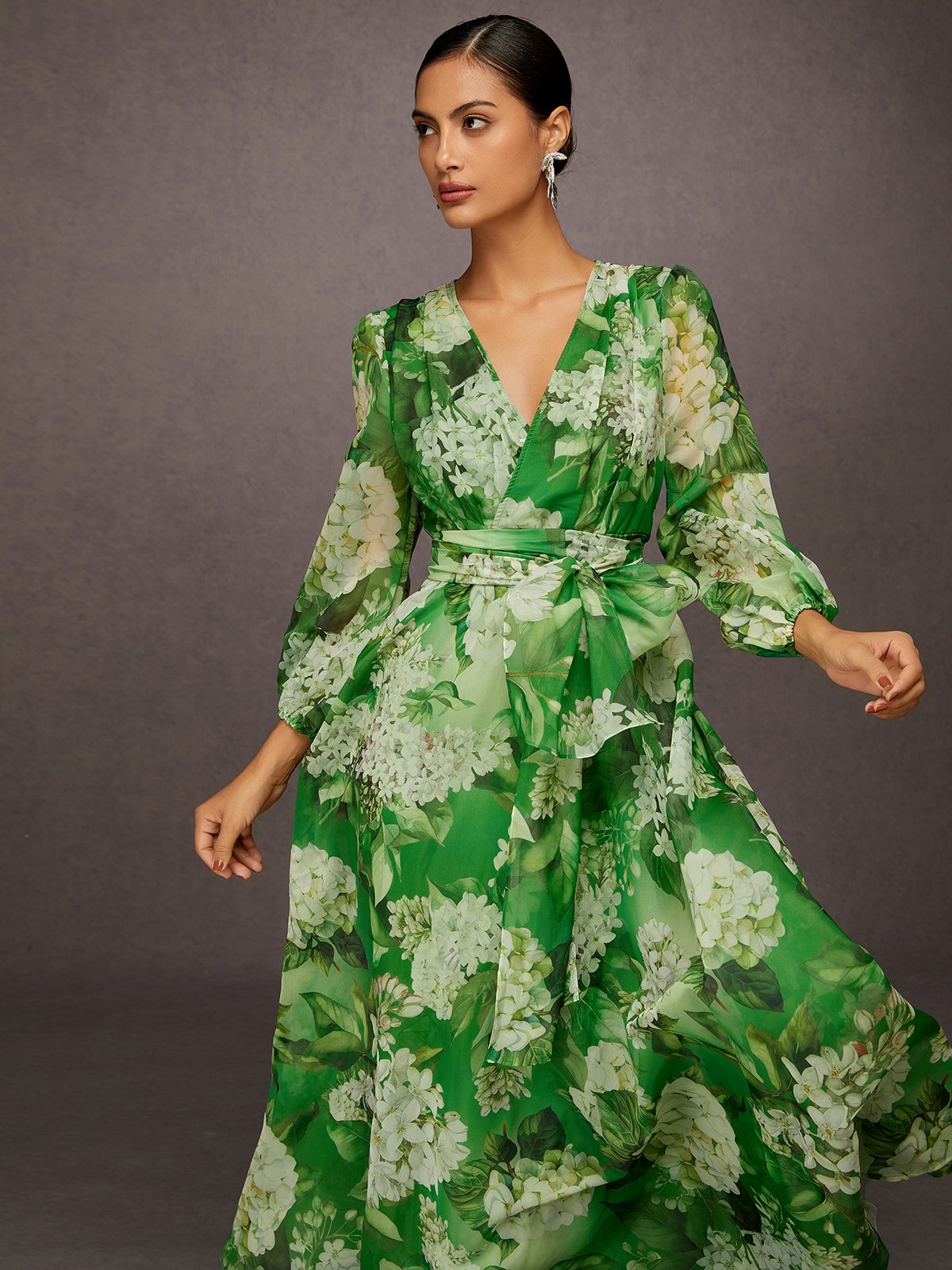 Urlaub Geblümt Print V-Ausschnitt Maxikleid