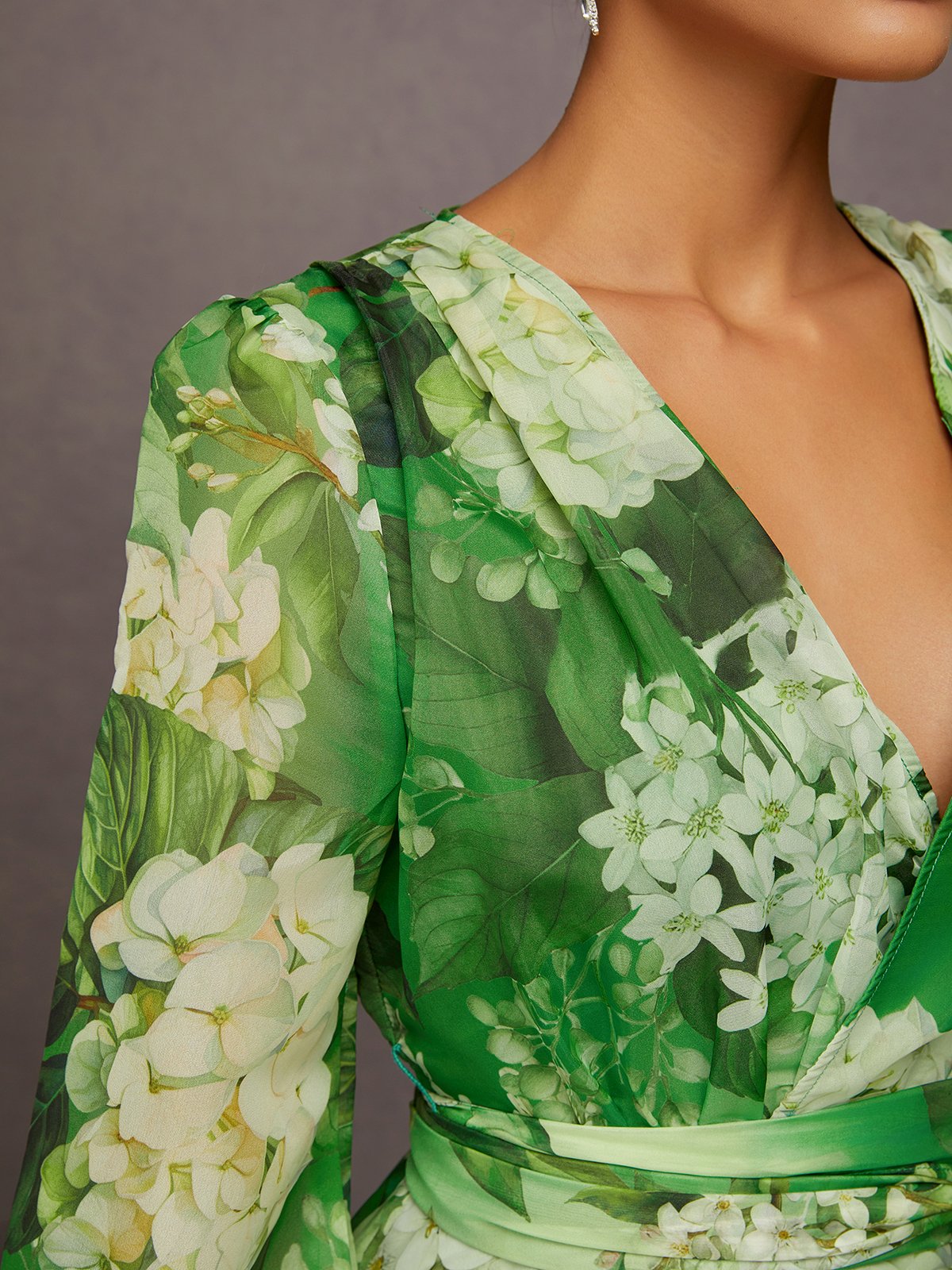 Urlaub Geblümt Print V-Ausschnitt Maxikleid