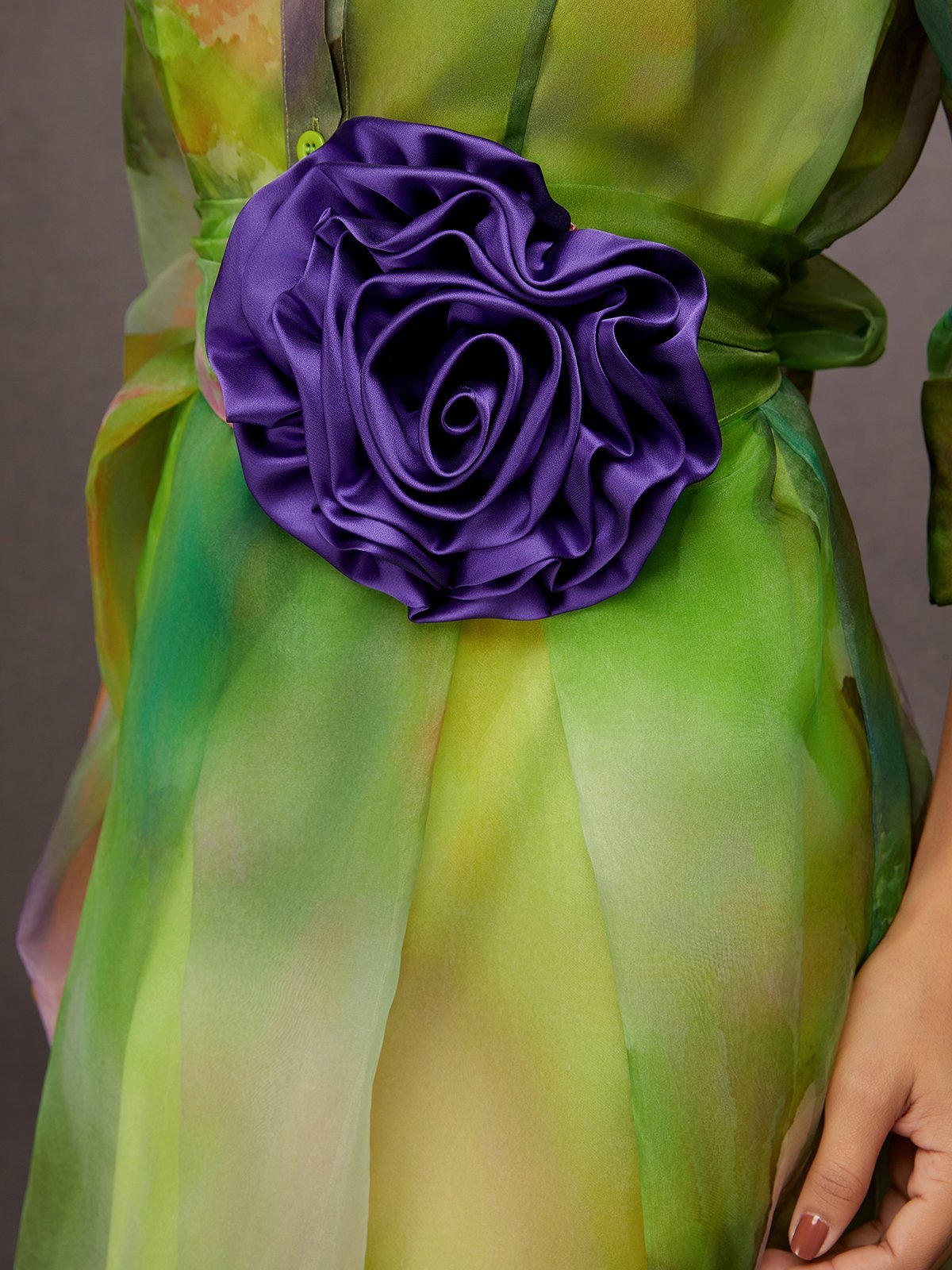 Zufälliger Druck Elegant Maxikleid Mit Geblümt Gürtel