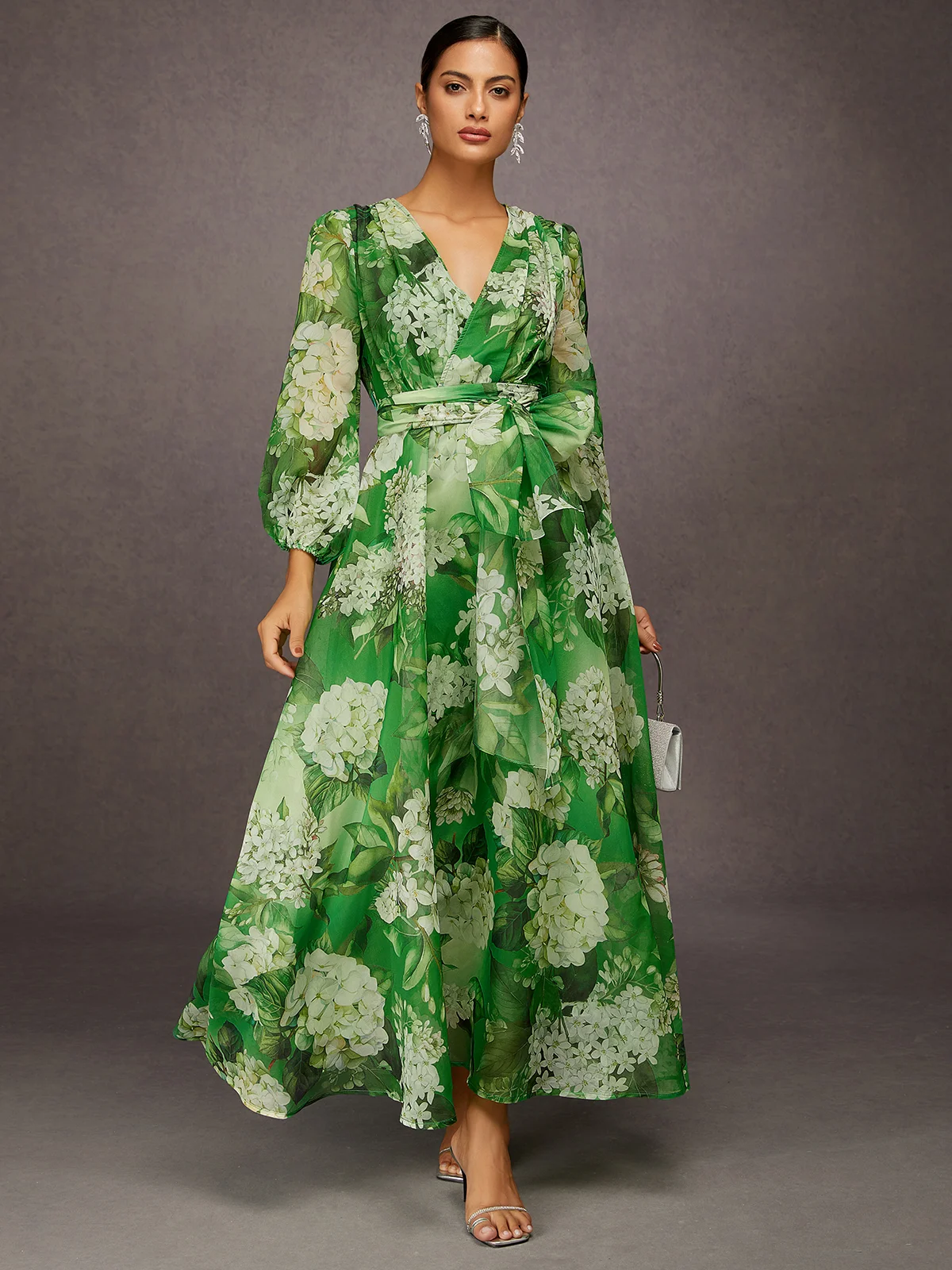 Urlaub Geblümt Print V-Ausschnitt Maxikleid