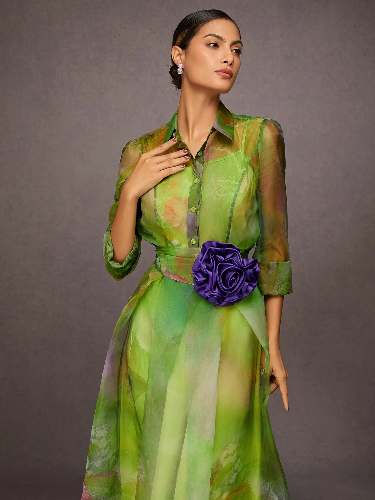 Zufälliger Druck Elegant Maxikleid Mit Geblümt Gürtel