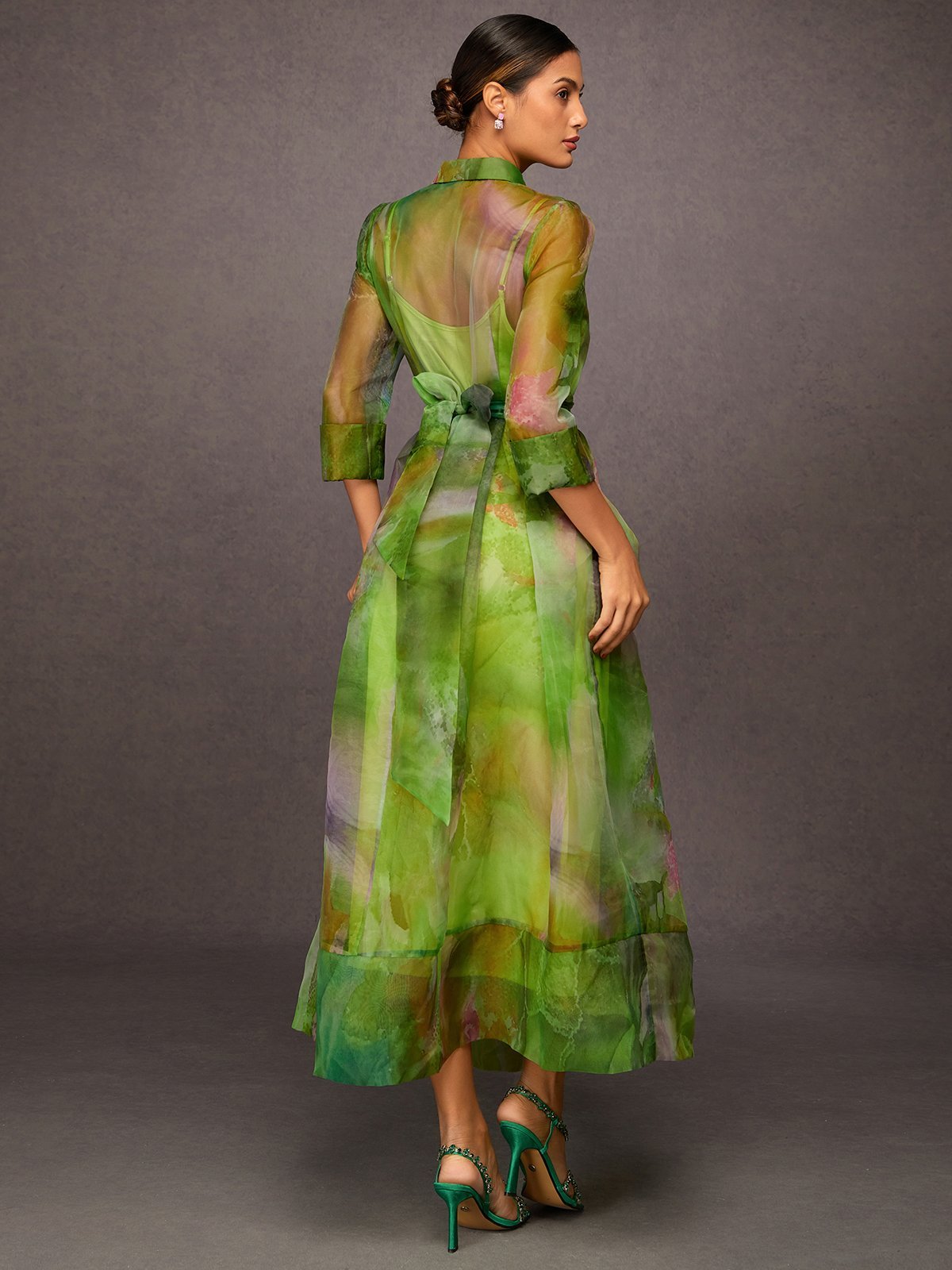 Zufälliger Druck Elegant Maxikleid Mit Geblümt Gürtel