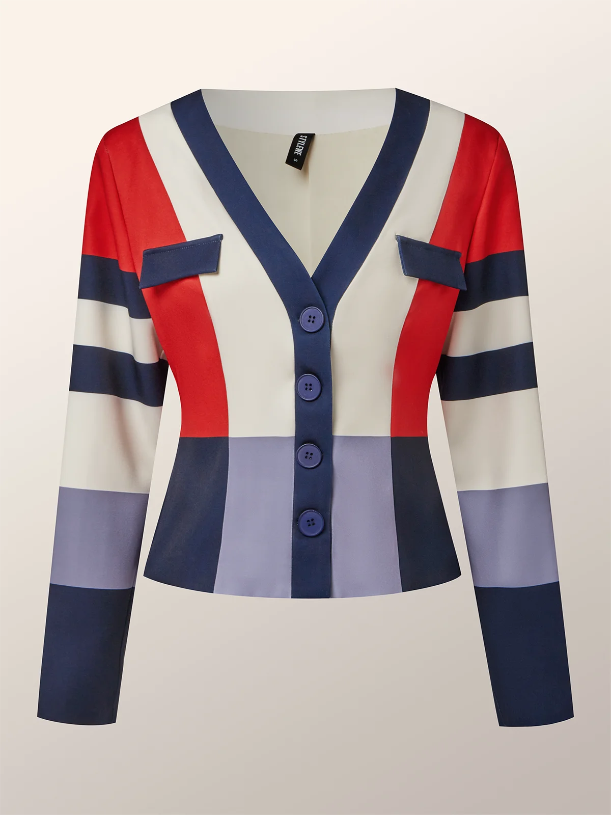 Urban Farbblock V-Ausschnitt Jacke