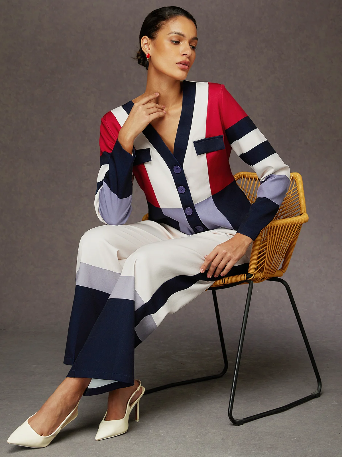 Urban Farbblock V-Ausschnitt Jacke