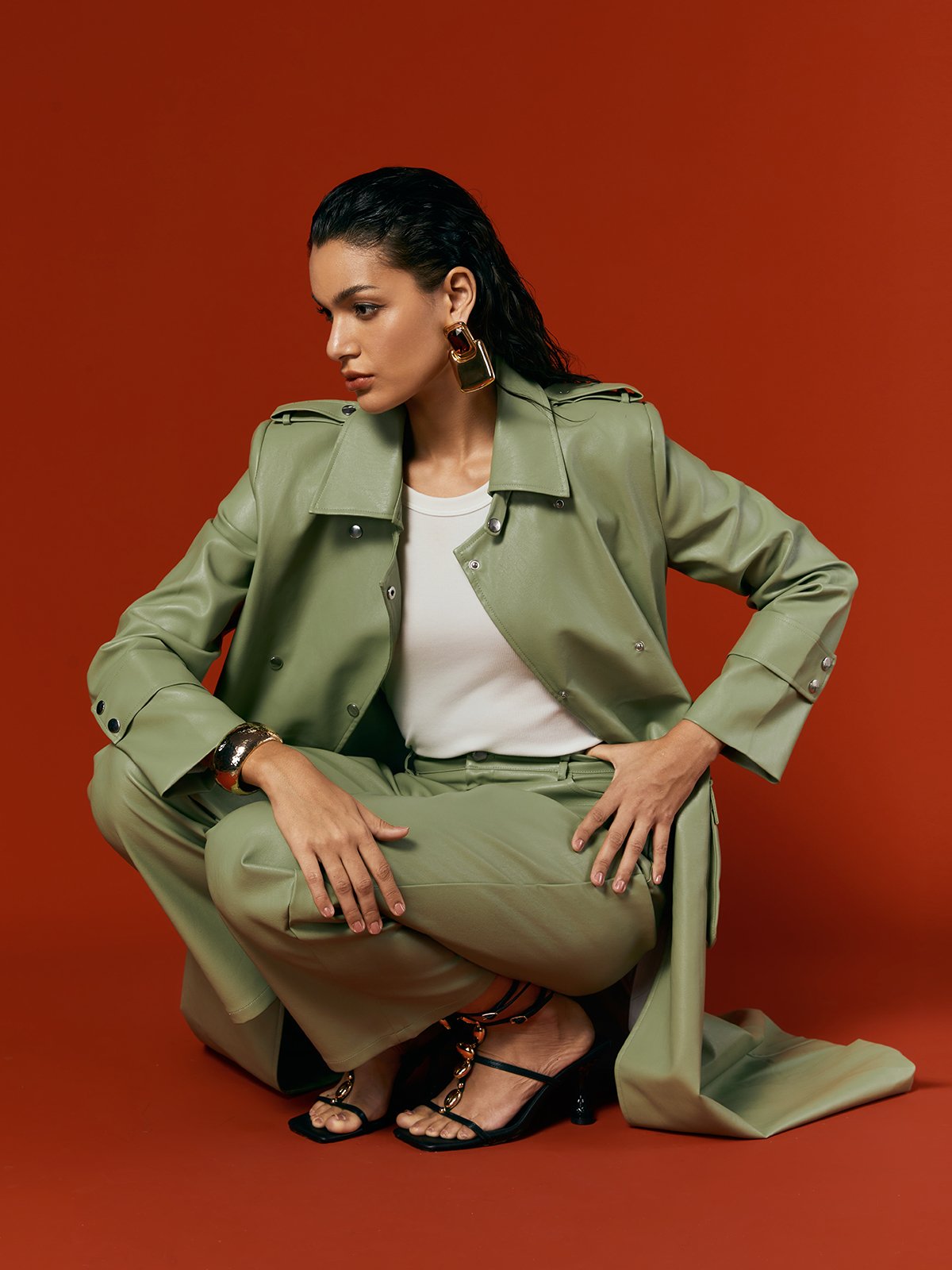 Urban Unifarben Locker Reverskragen Kunstleder Mantel