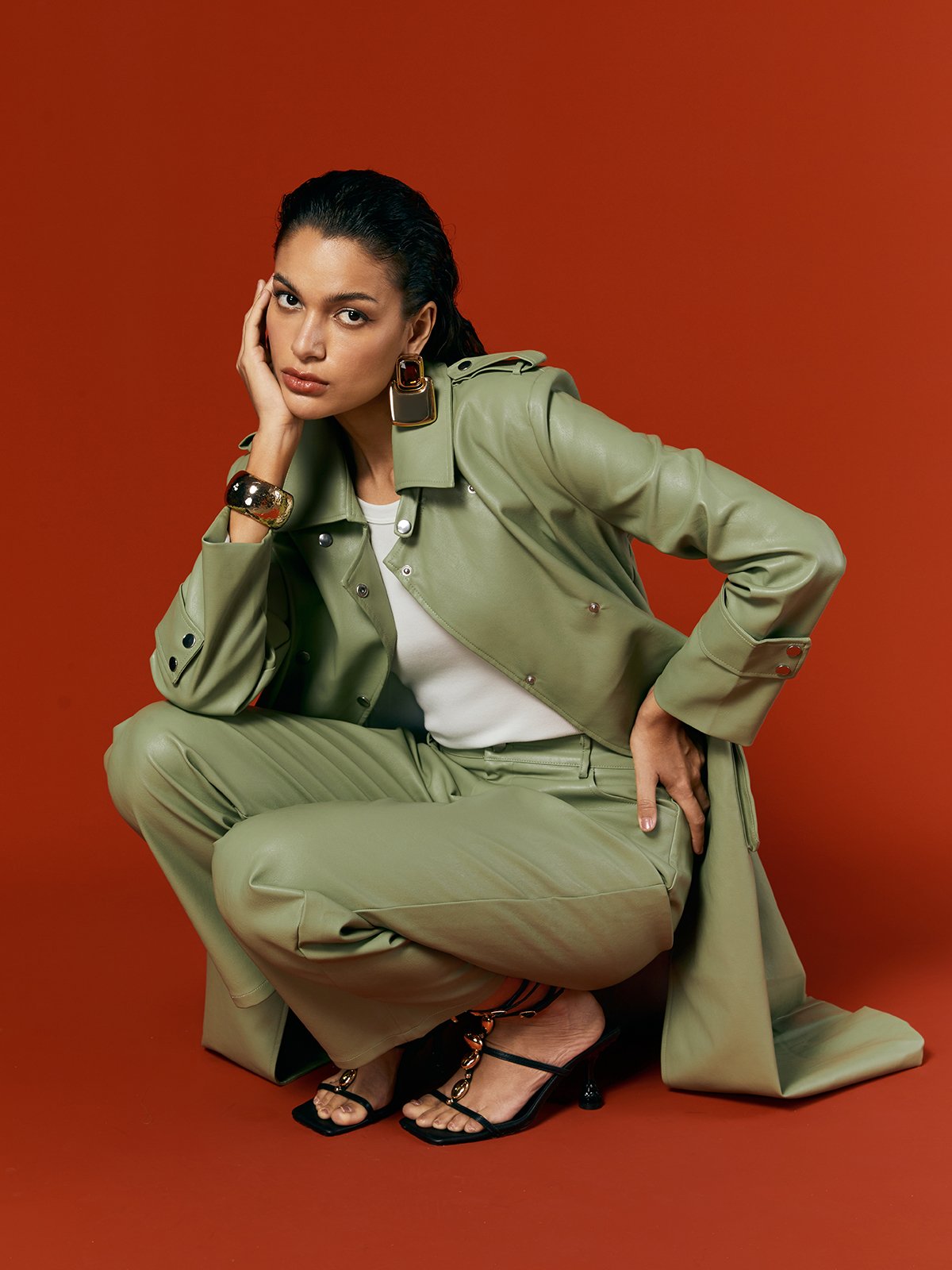 Urban Unifarben Locker Reverskragen Kunstleder Mantel