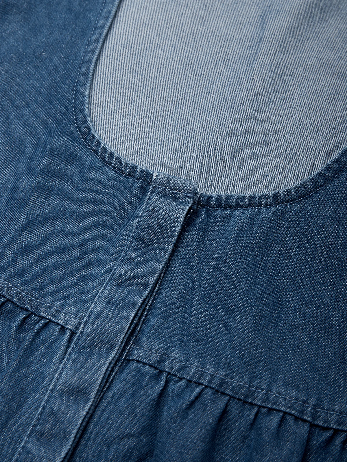 Lässig Unifarben Beunruhigend U-Ausschnitt Denim Maxikleid