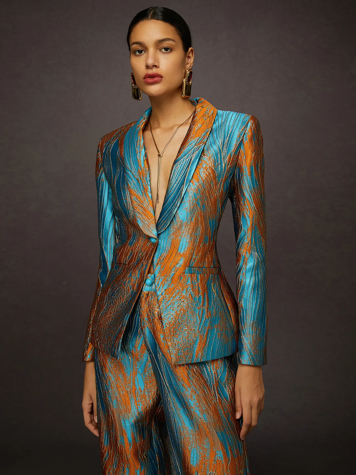 Elegant Zufälliger Druck Reverskragen Blazer