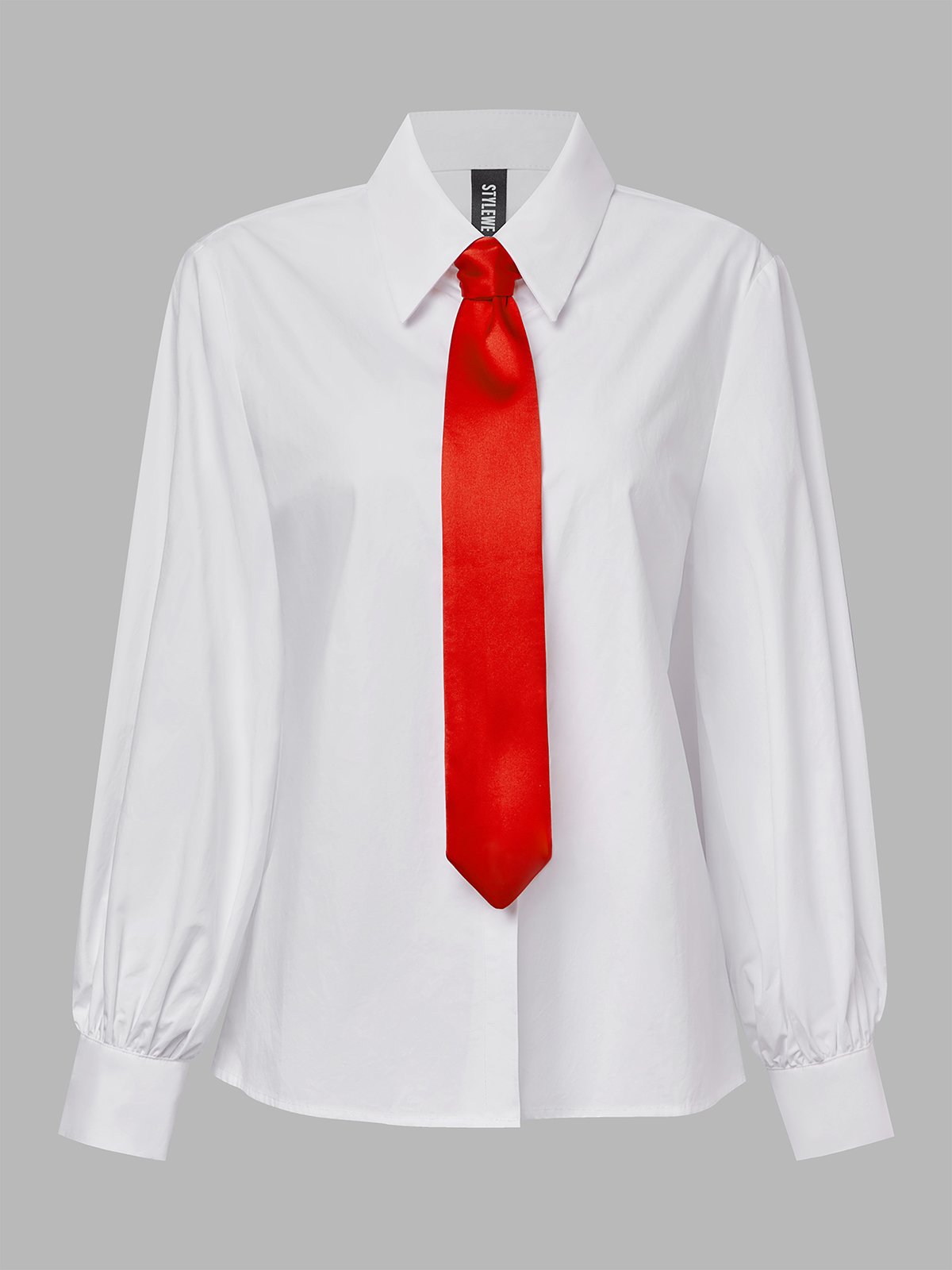 Baumwolle Urban Unifarben Geknöpft Bluse Mit Krawatte