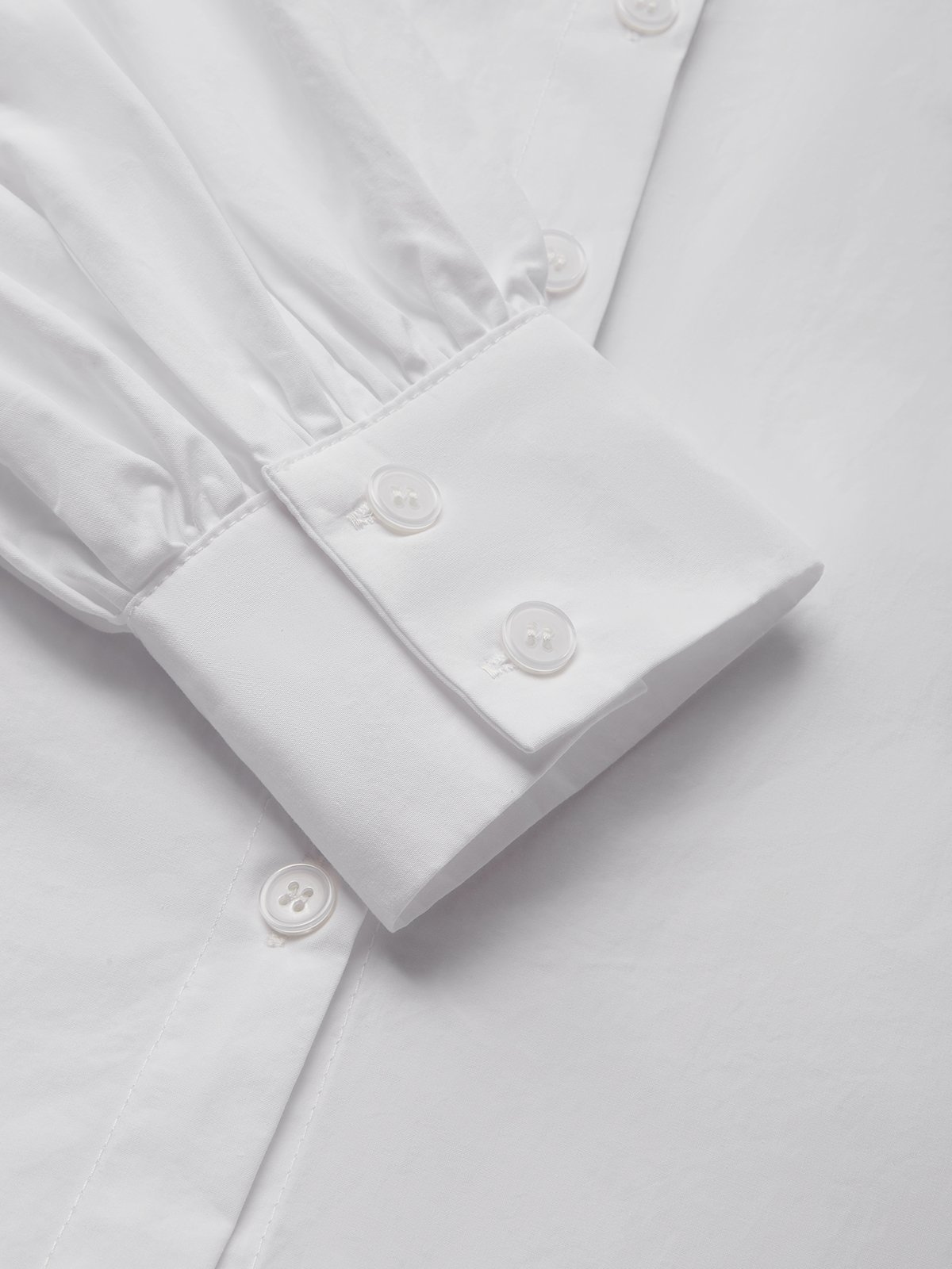 Baumwolle Urban Unifarben Geknöpft Bluse Mit Krawatte