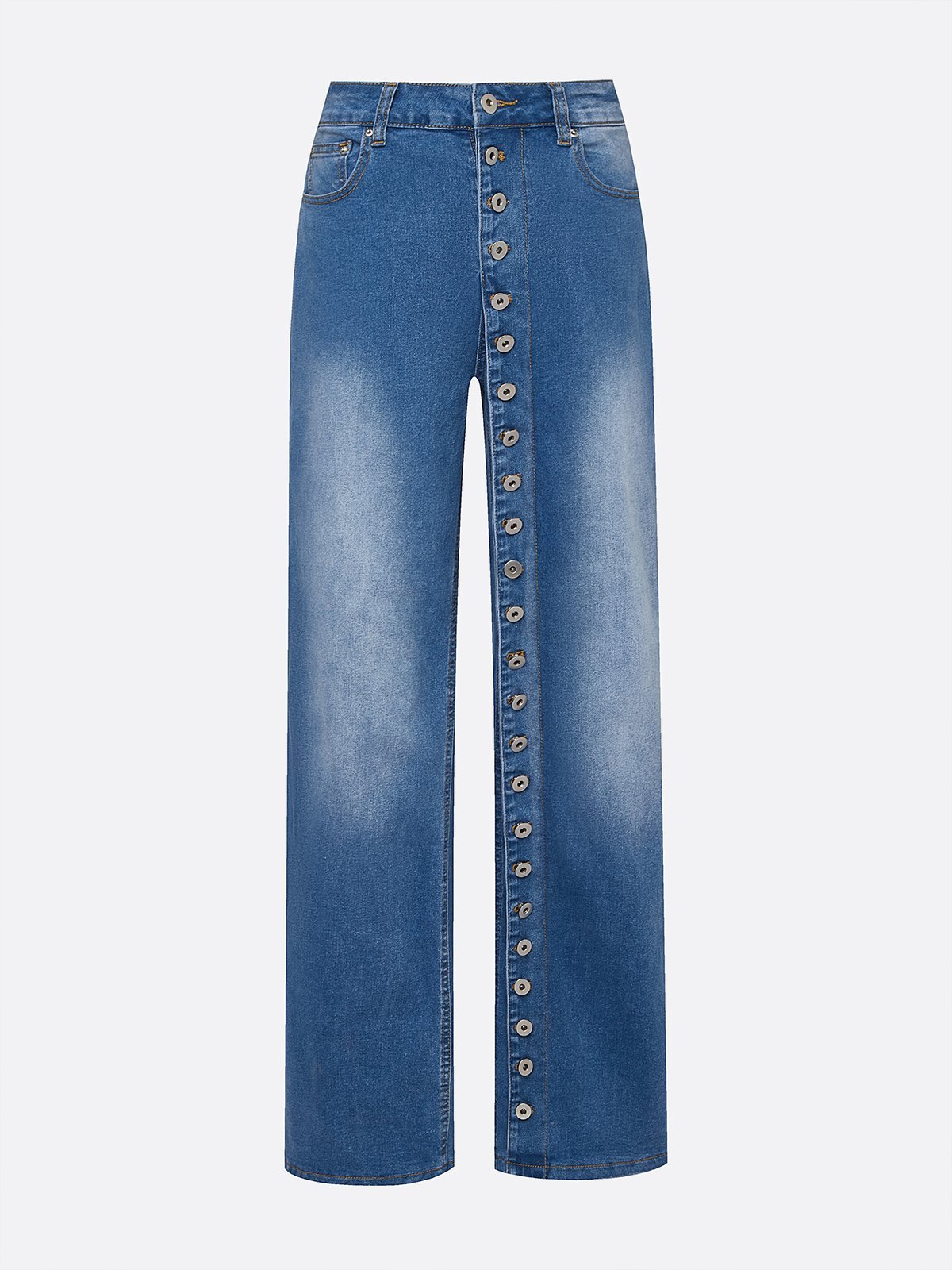 Schnalle Lässig Denim Glatt Jeans