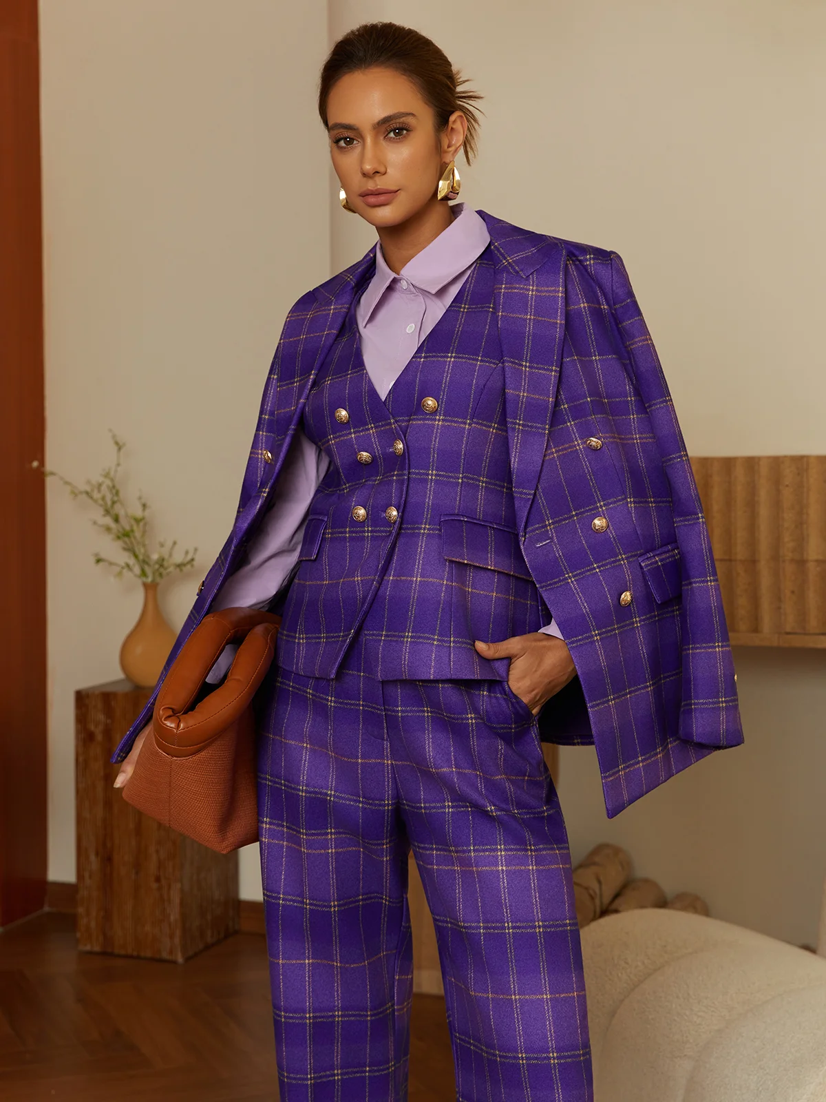 Urban Geknöpft Kariert Reverskragen Blazer