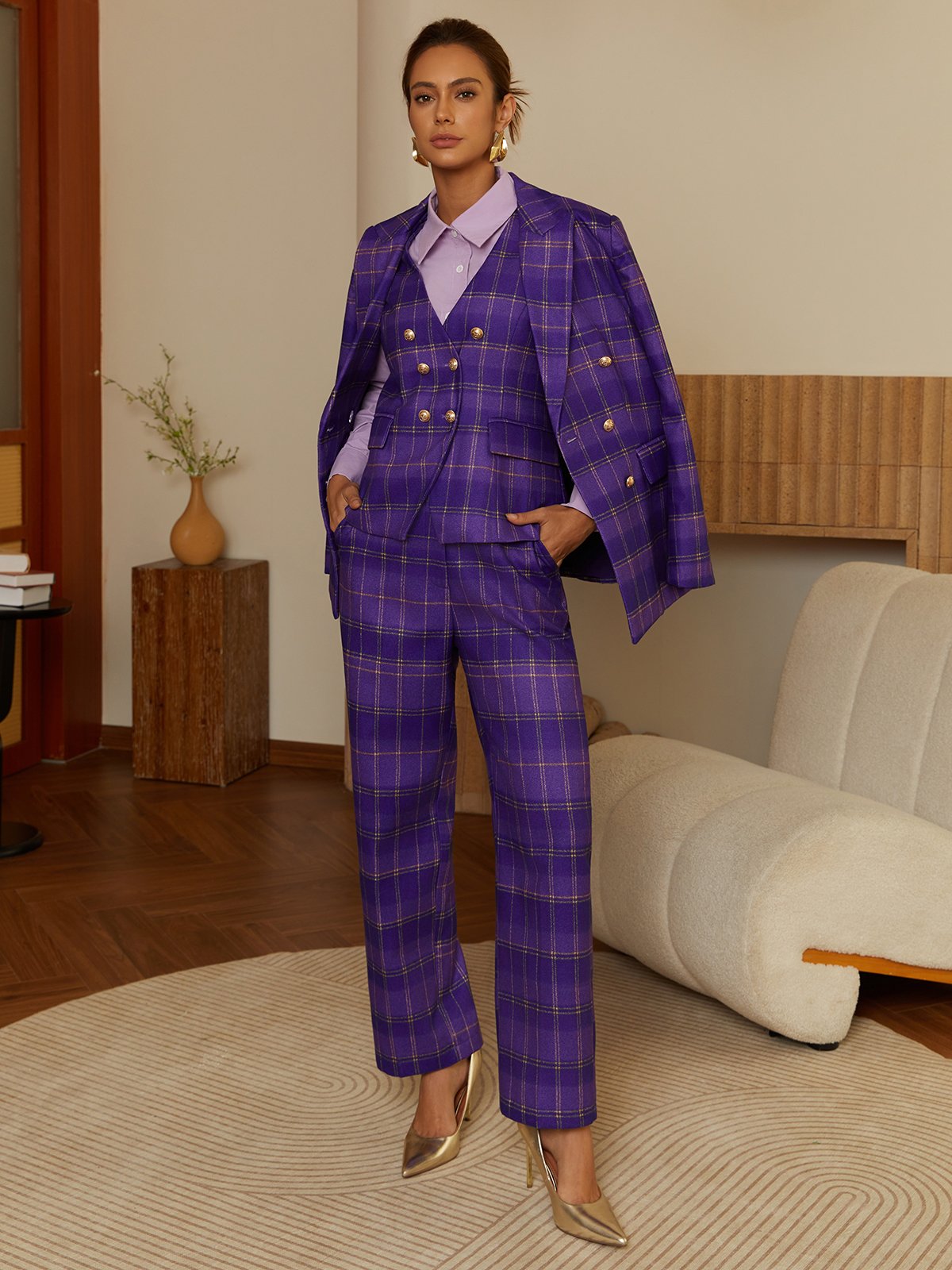 Urban Geknöpft Kariert Kreuzhals Tanktop