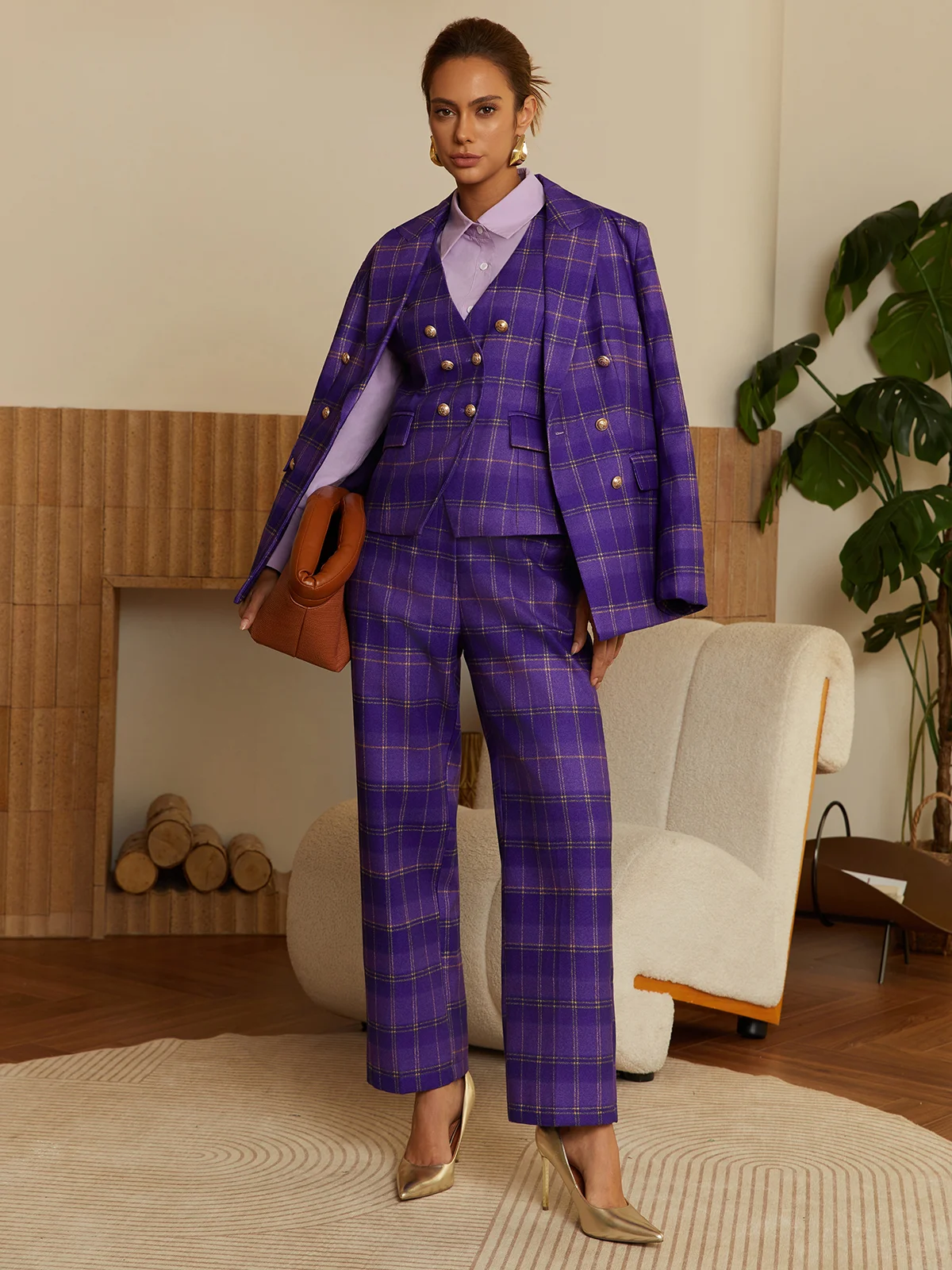 Urban Geknöpft Kariert Reverskragen Blazer