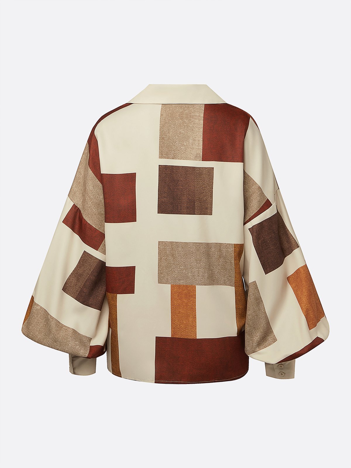 Urban Kariert Schnalle Ballon-Ärmel Bluse