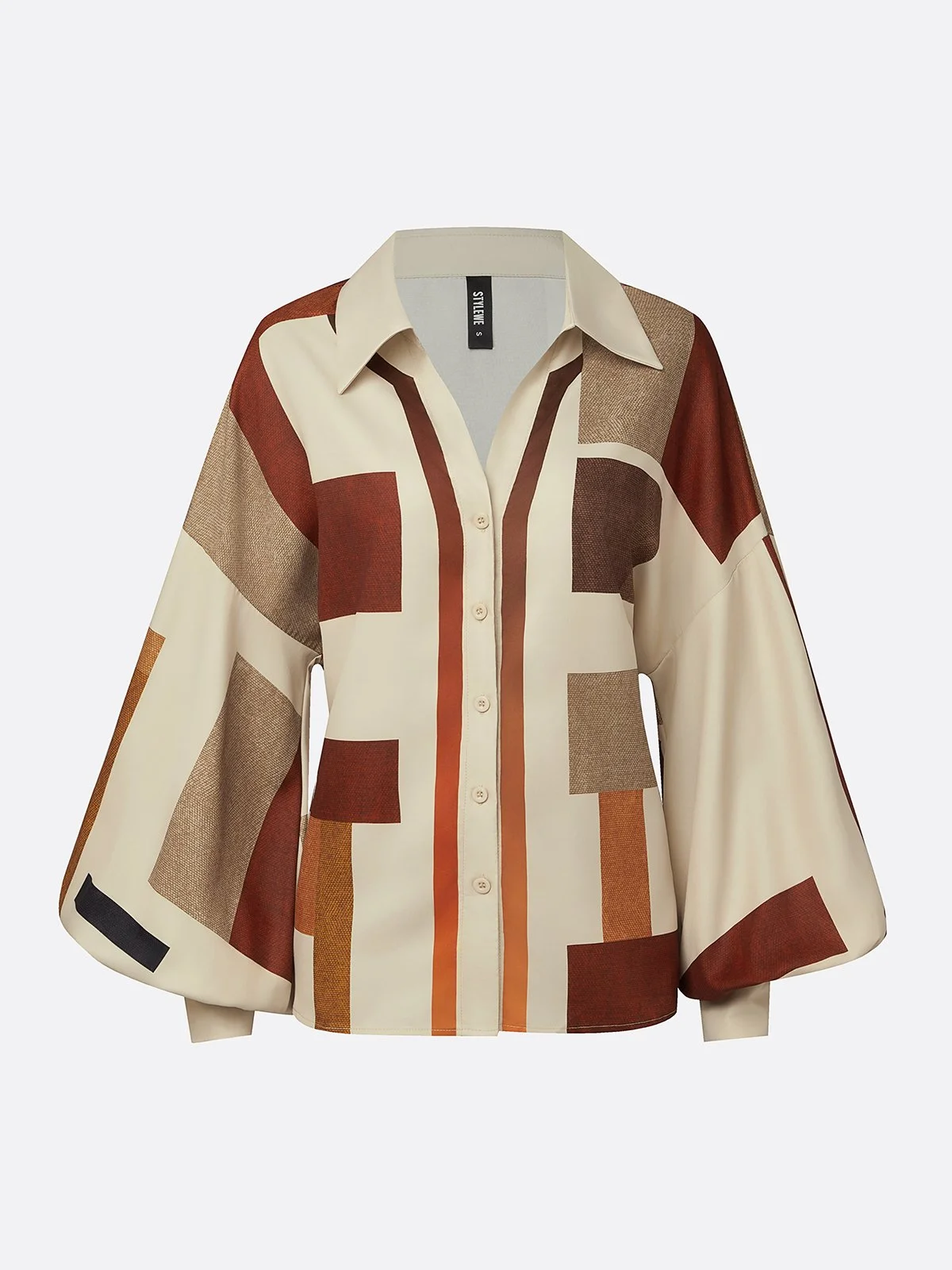 Urban Kariert Schnalle Ballon-Ärmel Bluse