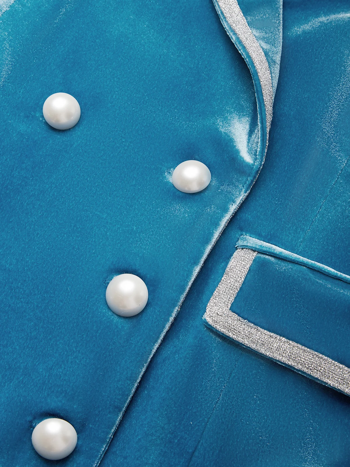 Elegant Reverskragen Samt Geknöpft Rohrleitungen Unifarben Blazer