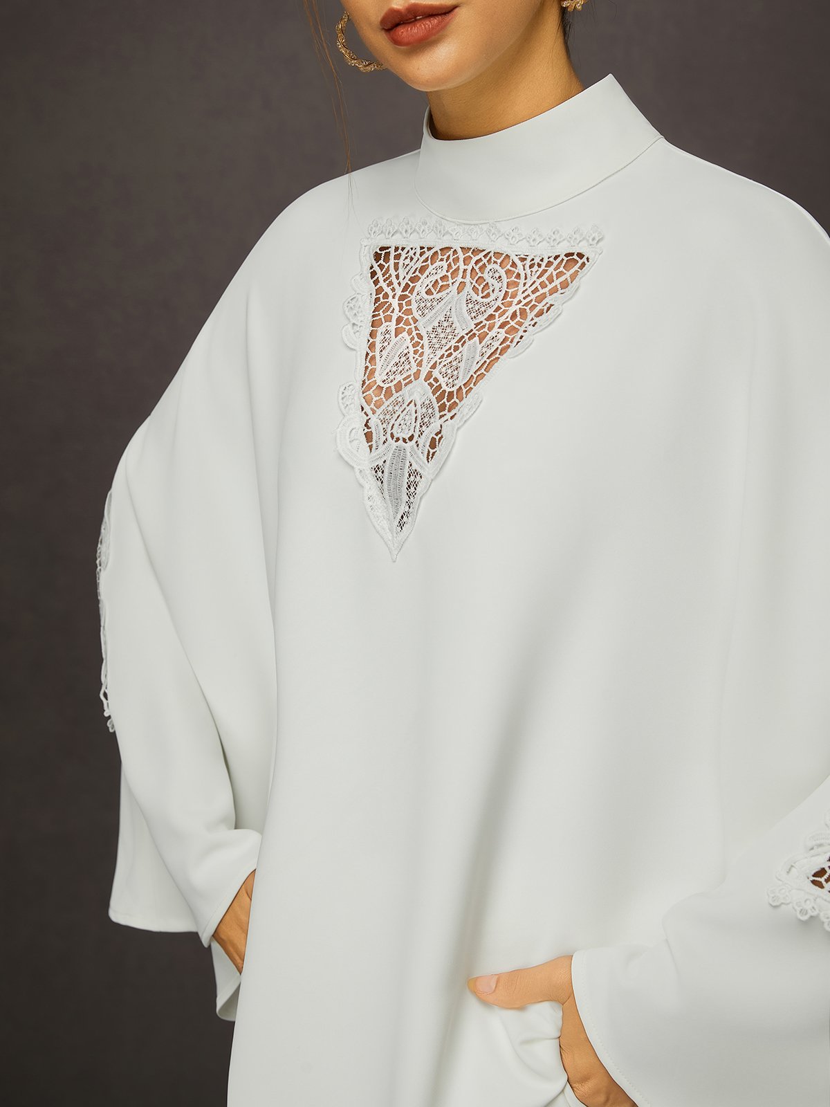 Elegant Unifarben Stehkragen Bell-Ärmel Bluse