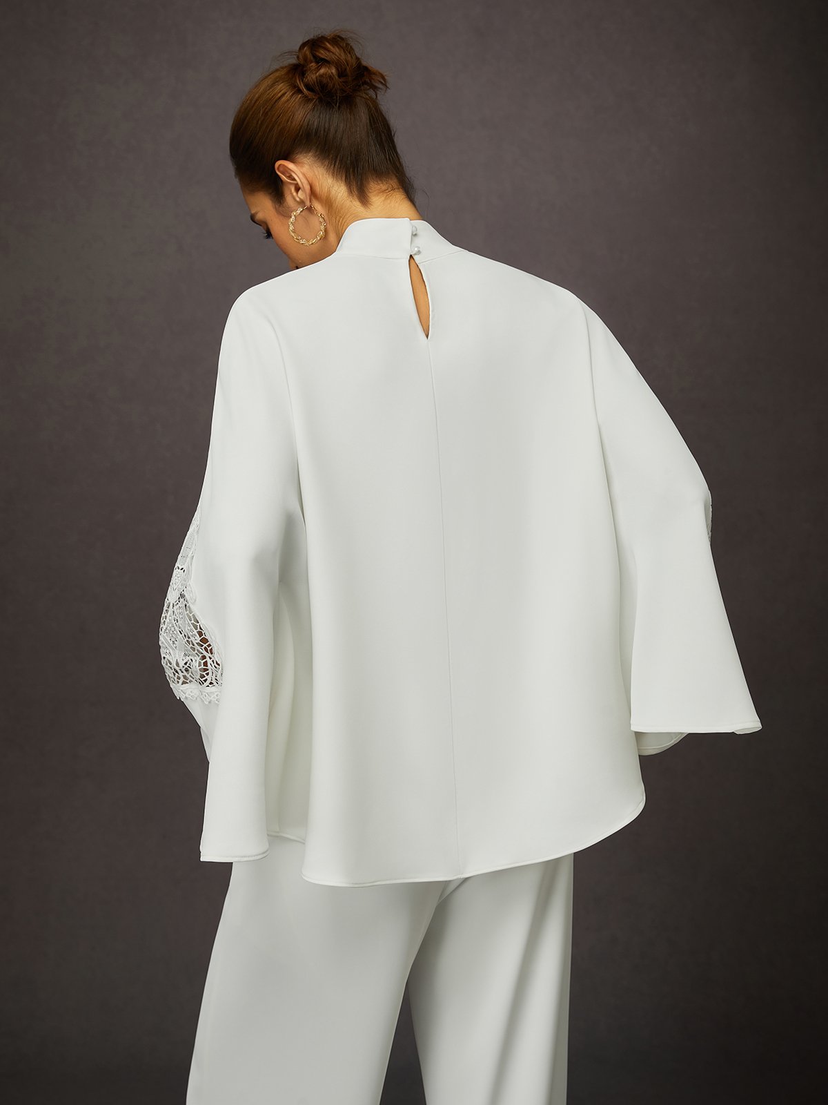 Elegant Unifarben Stehkragen Bell-Ärmel Bluse