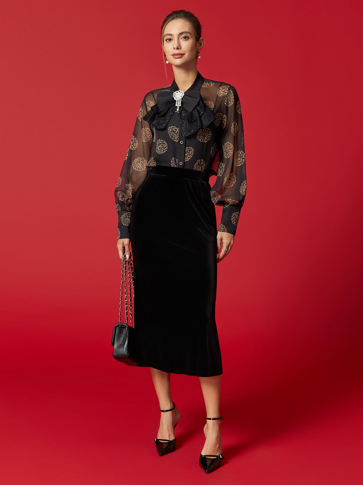 Elegant Geometrisch Print Stehkragen Bluse