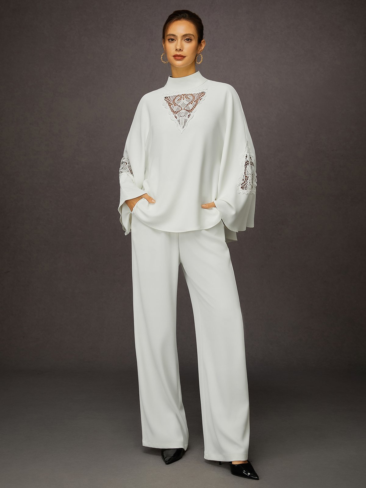 Elegant Unifarben Hose mit Weitem Bein Fashion Hose