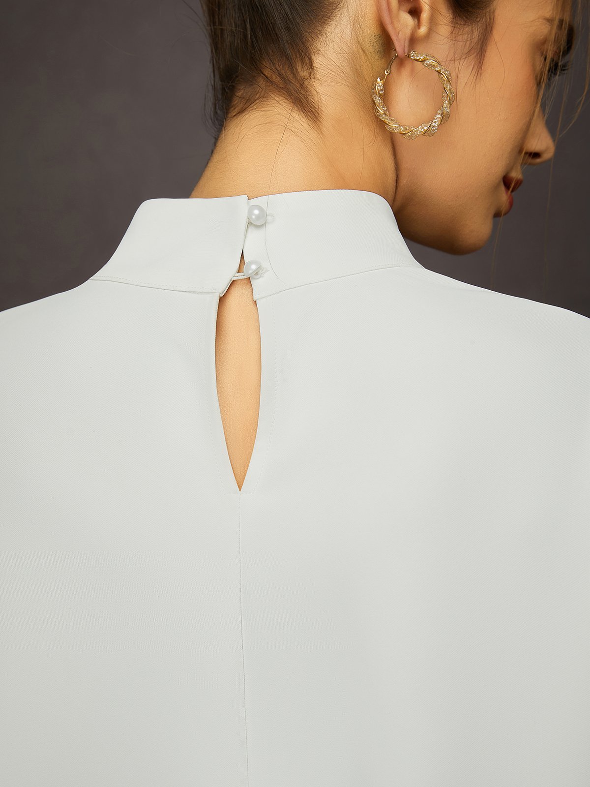 Elegant Unifarben Stehkragen Bell-Ärmel Bluse