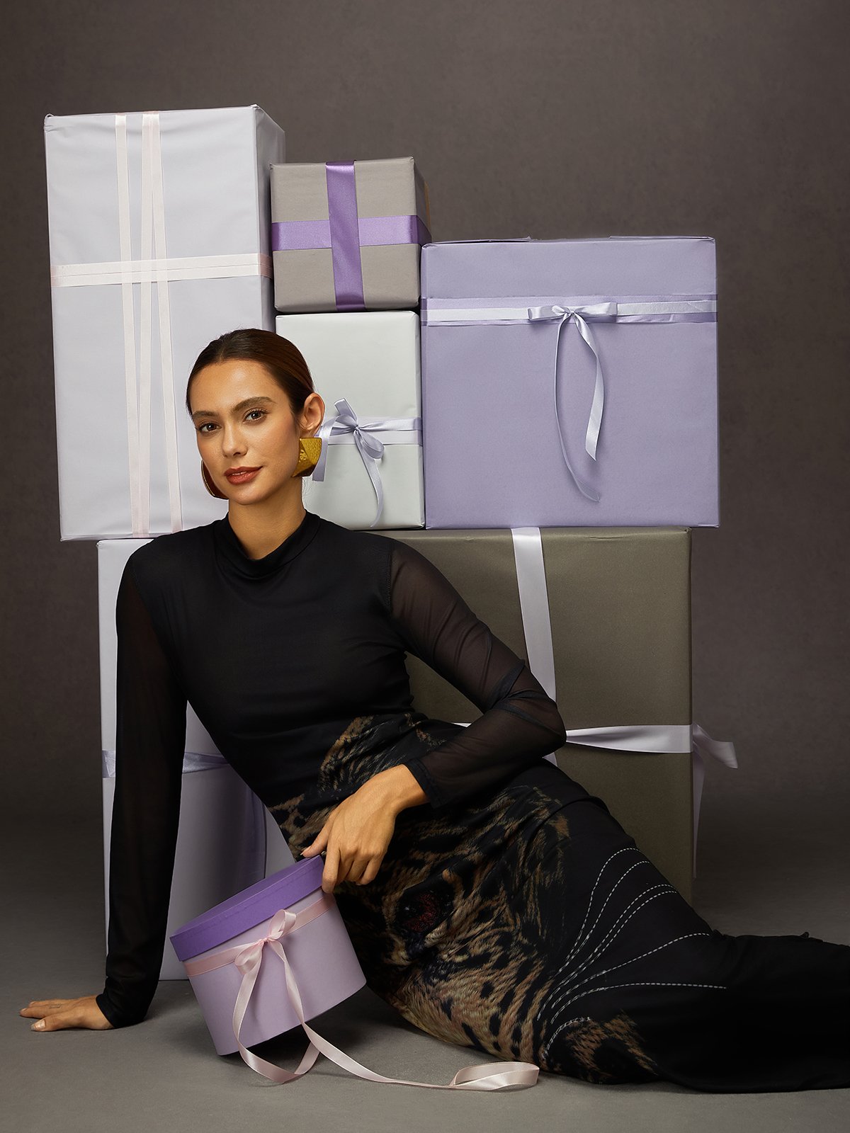 Elegant Tiger Print Stehkragen Maxikleid