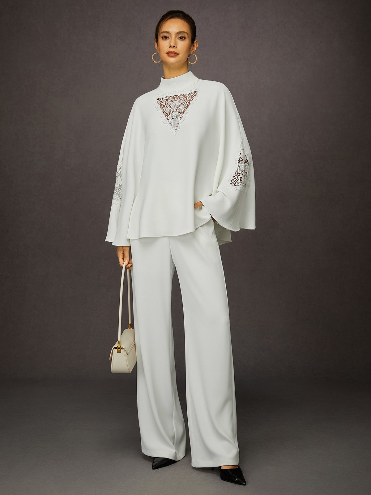 Elegant Unifarben Stehkragen Bell-Ärmel Bluse