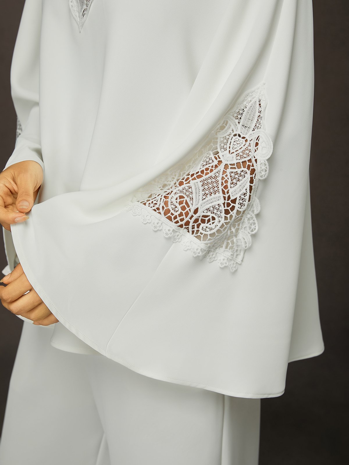 Elegant Unifarben Stehkragen Bell-Ärmel Bluse