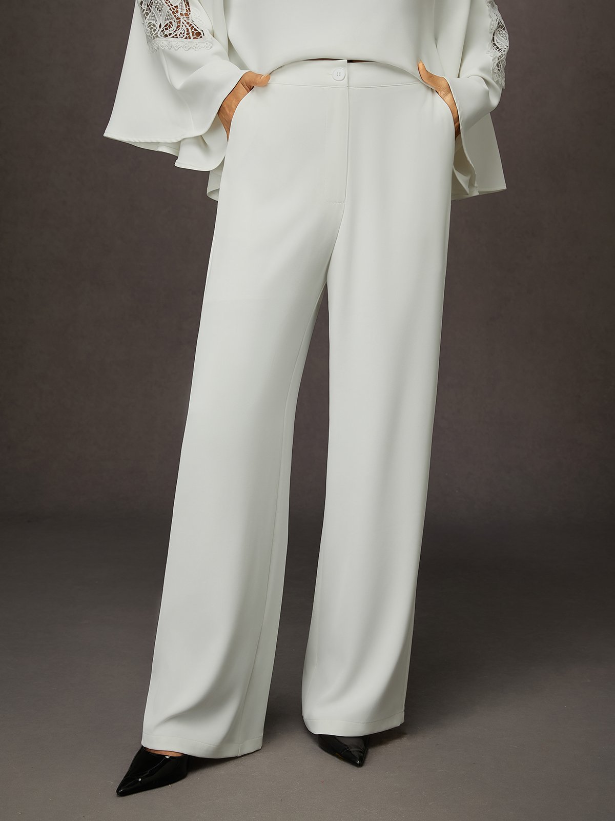 Elegant Unifarben Hose mit Weitem Bein Fashion Hose