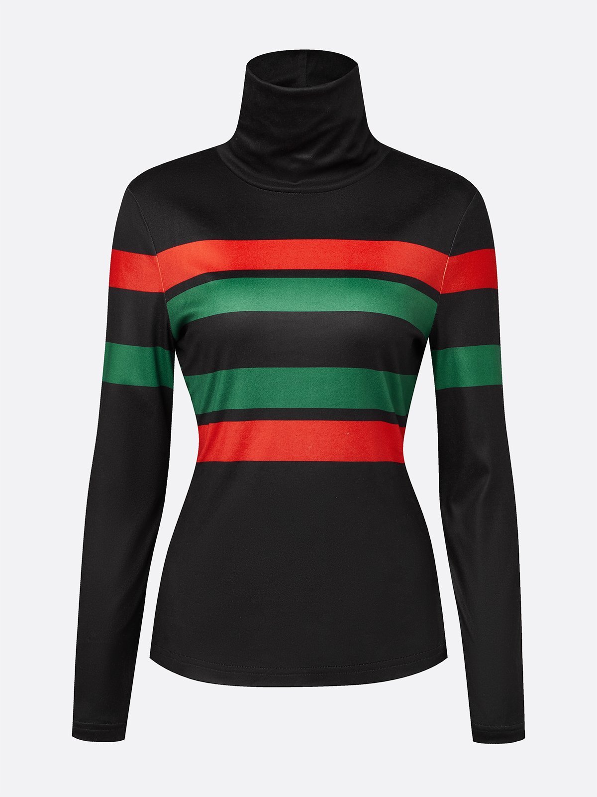 Jersey Urban Gestreift Print Rollkragen T-Shirt