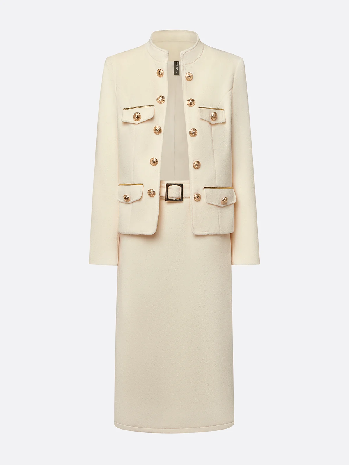 Elegant Unifarben Stehkragen Jacke