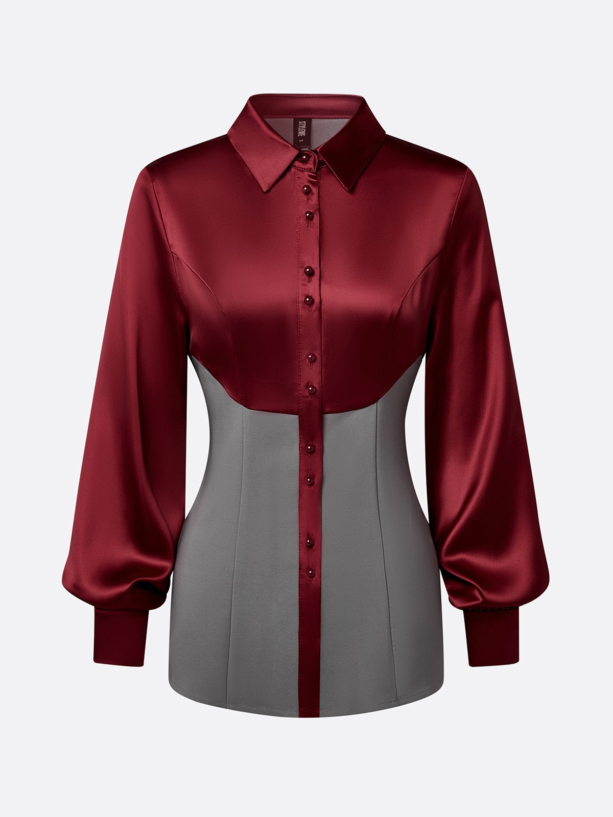 Satin Urban Farbblock Nahtverarbeitung Bluse