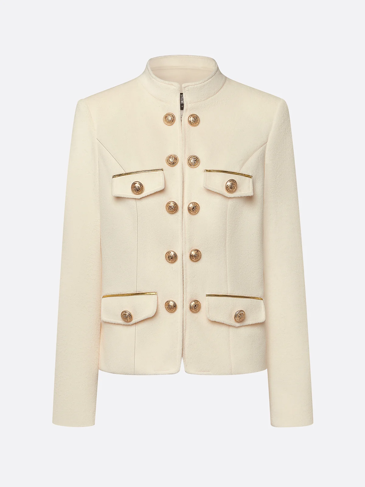 Elegant Unifarben Stehkragen Jacke