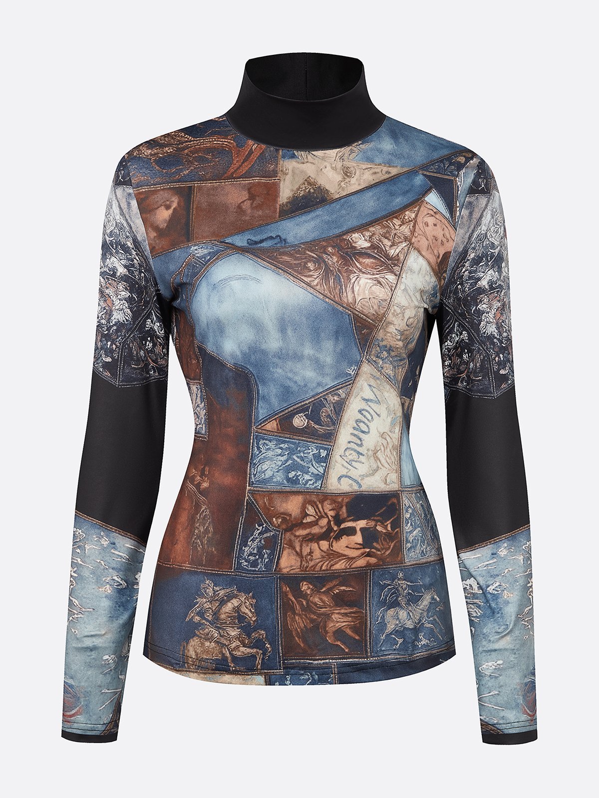 Urban Abstrakt Print Stehkragen T-Shirt