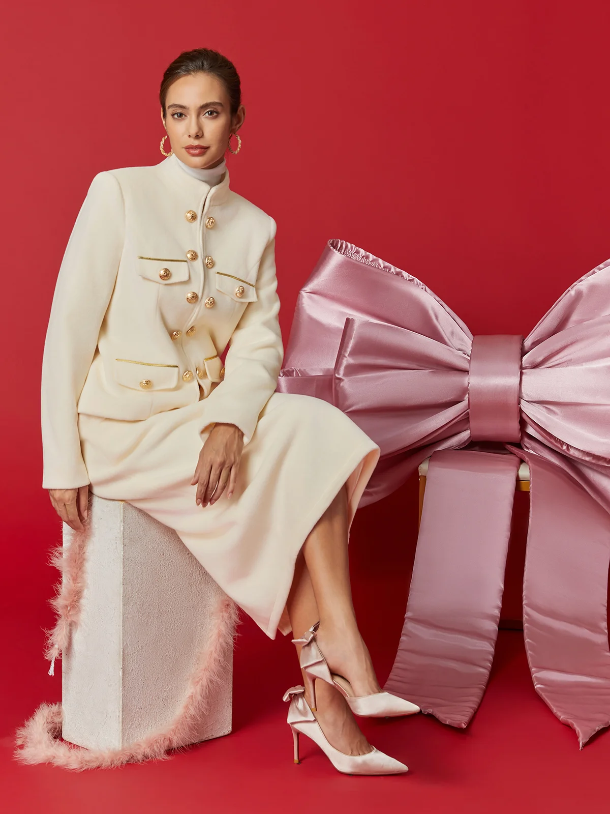 Elegant Unifarben Stehkragen Jacke