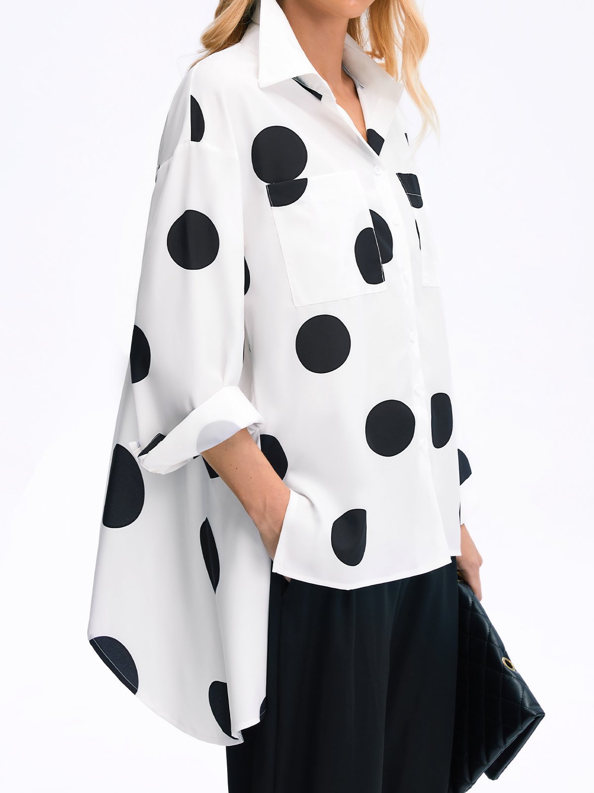 Hemdkragen Polka Dots Normal Elegant Bluse