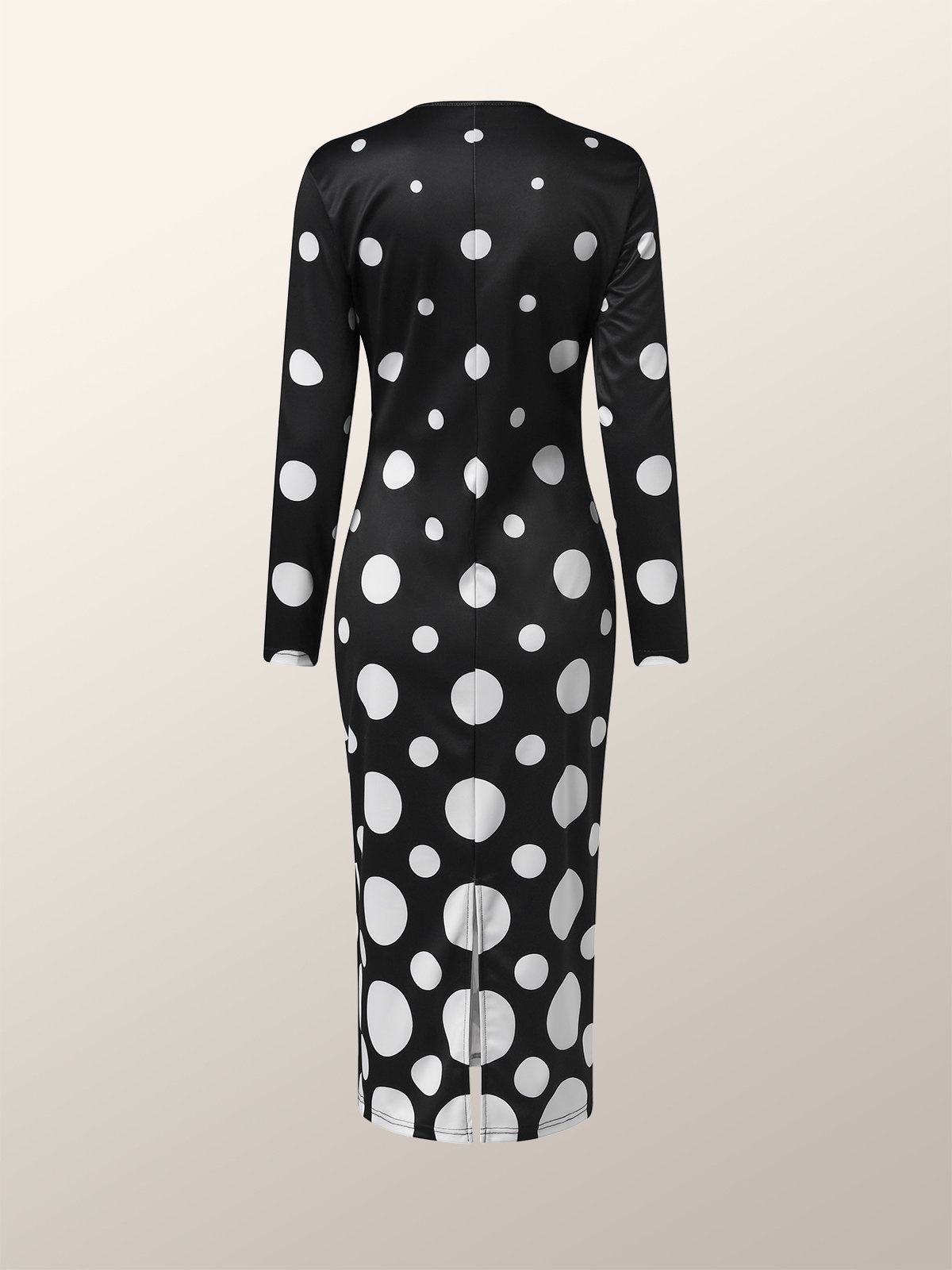 Polka Dots Herbst Elegant Täglich Langarm U-Boot-Ausschnitt S-Linie Regelmäßig Regelmäßig Größe Kleider für Damen