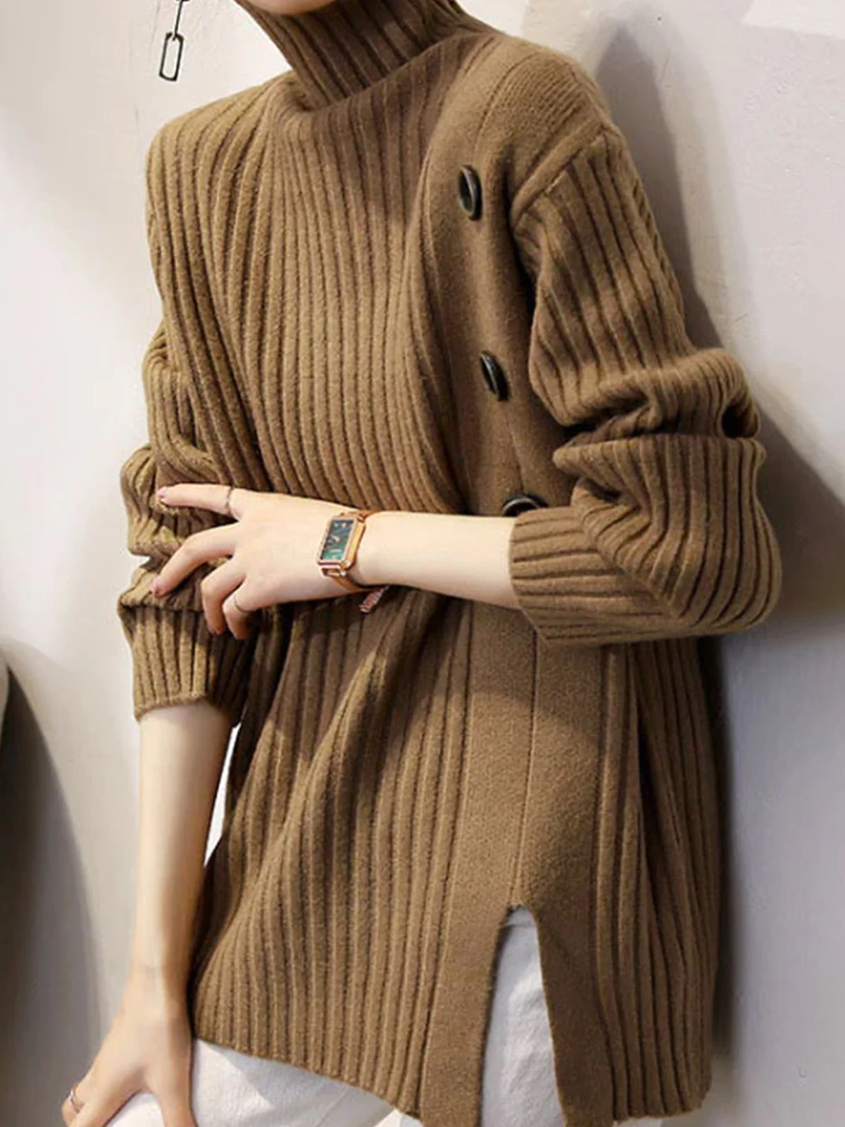 Unifarben Herbst Urban Acryl Hoch Elastizität Täglich Regelmäßig Regelmäßig Regelmäßig Größe Pullover für Damen